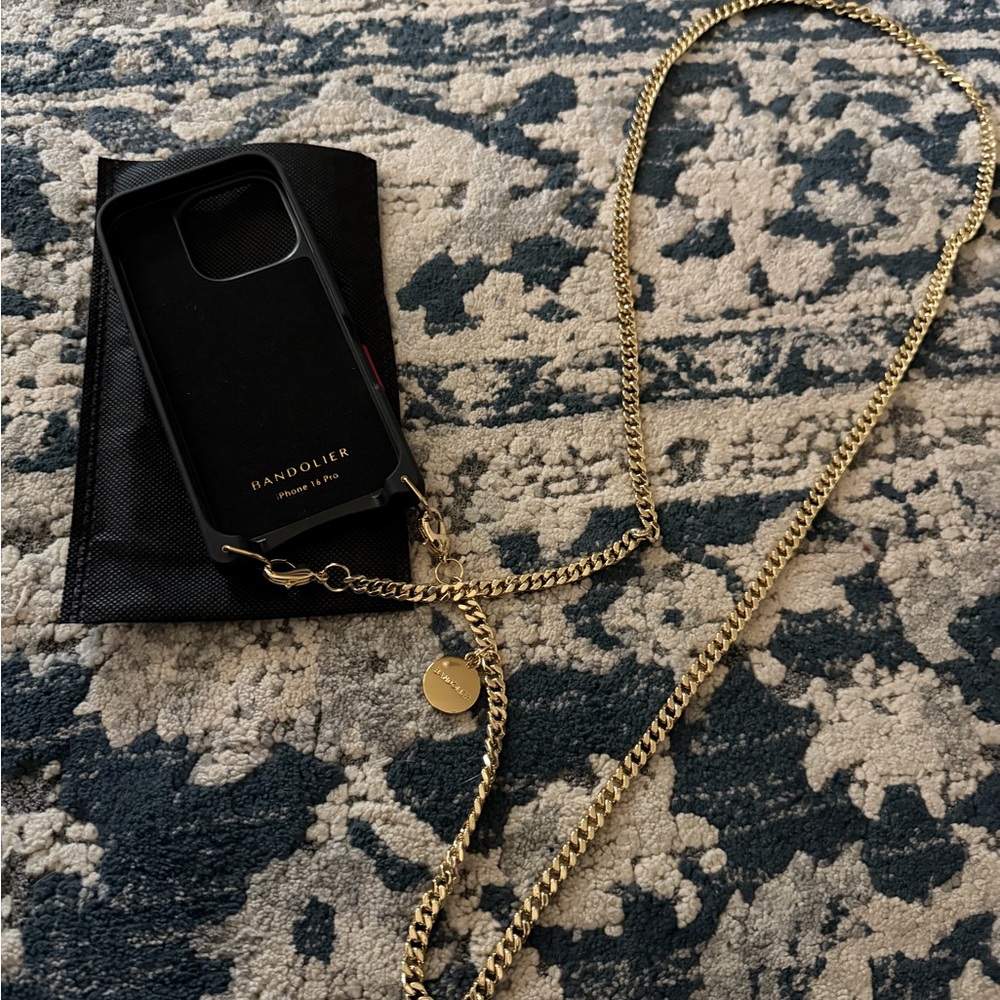 Bandolier Red Studded Crossbody Phone Case with Gold Chain iPhone 16 pro - Picture 6 of 6